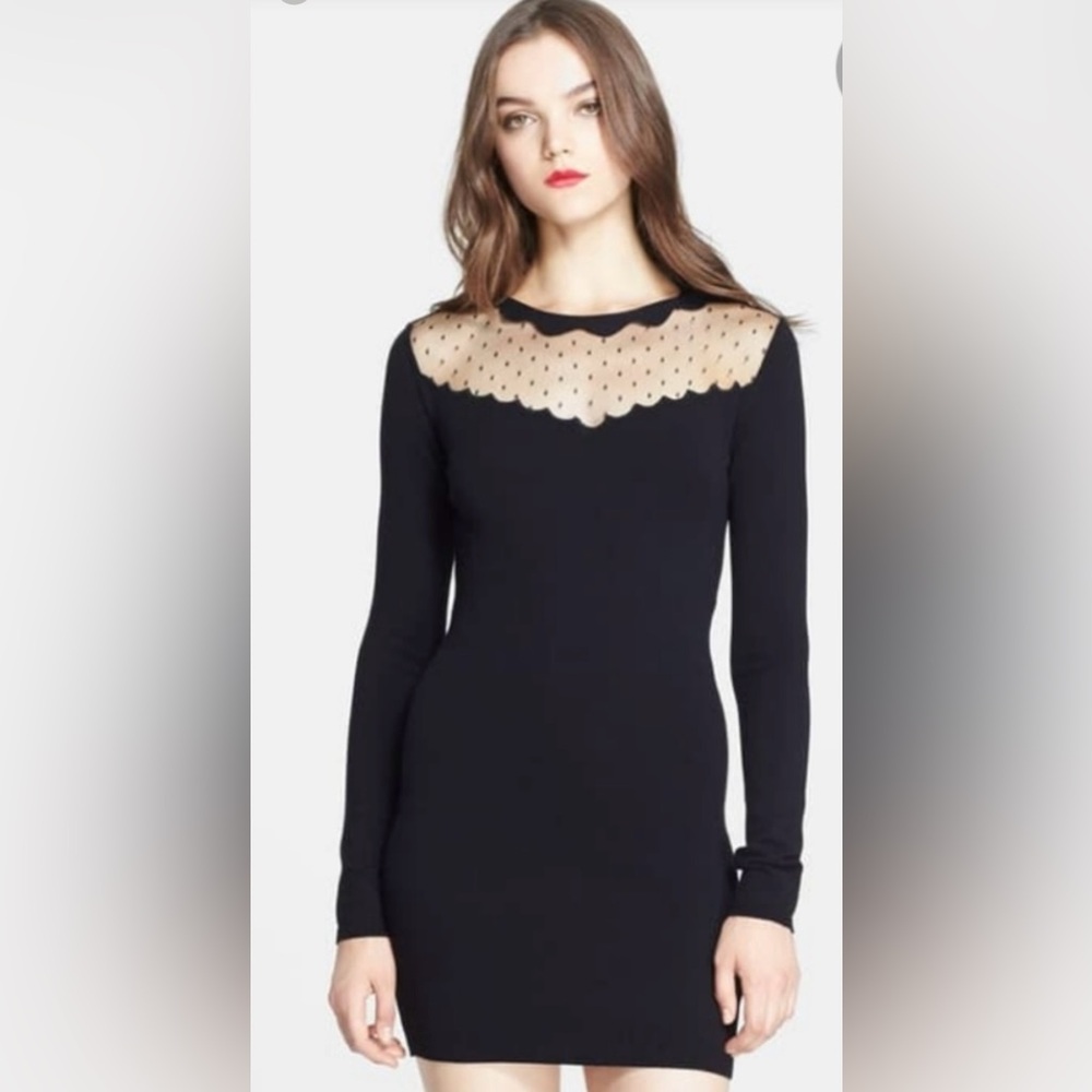 RED Valentino Black Dress with Sheer Polka Dot Detail sweater dress